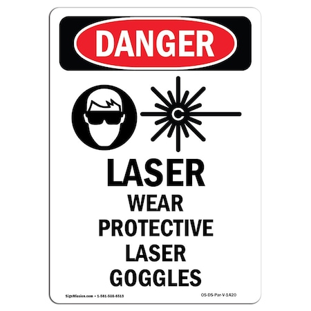 Signmission OSHA Danger Sign, Laser Wear Protective, 5in X 3.5in Decal, 10PK, 3.5" W, 5" H, Portrait, PK10 OS-DS-D-35-V-1420-10PK